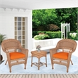 Jeco 3 Piece Resin Wicker Patio Conversation Set in Honey and Orange