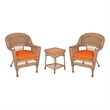 Jeco 3 Piece Resin Wicker Patio Conversation Set in Honey and Orange