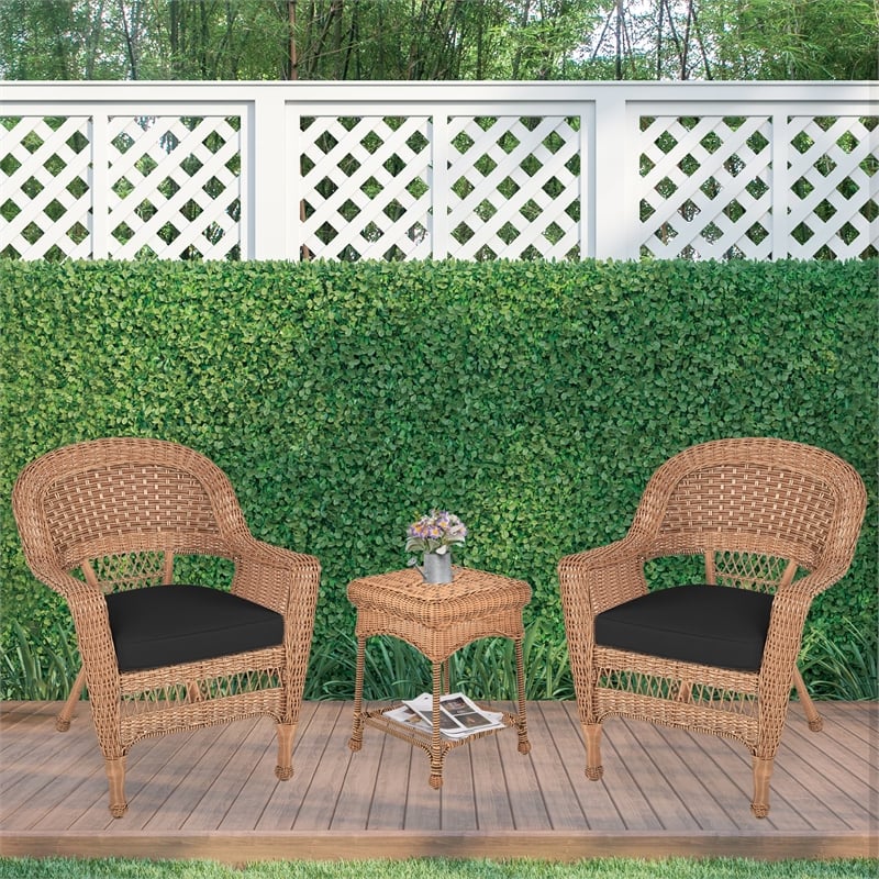 Jeco 3 Piece Resin Wicker Patio Conversation Set in Honey and Black