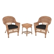 Jeco 3 Piece Resin Wicker Patio Conversation Set in Honey and Black