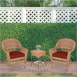 Jeco 3pc Wicker Chair and End Table Set in Honey with Red Orange Chair Cushion
