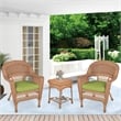 Jeco 3 Piece Resin Wicker Patio Conversation Set in Honey and Green