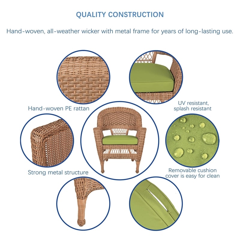Jeco 3 Piece Resin Wicker Patio Conversation Set in Honey and Green