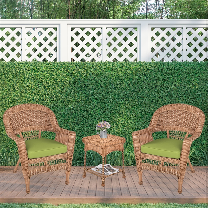 Jeco 3 Piece Resin Wicker Patio Conversation Set in Honey and Green