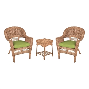 Jeco 3 Piece Resin Wicker Patio Conversation Set in Honey and Green
