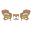 Jeco 3 Piece Resin Wicker Patio Conversation Set in Honey and Green