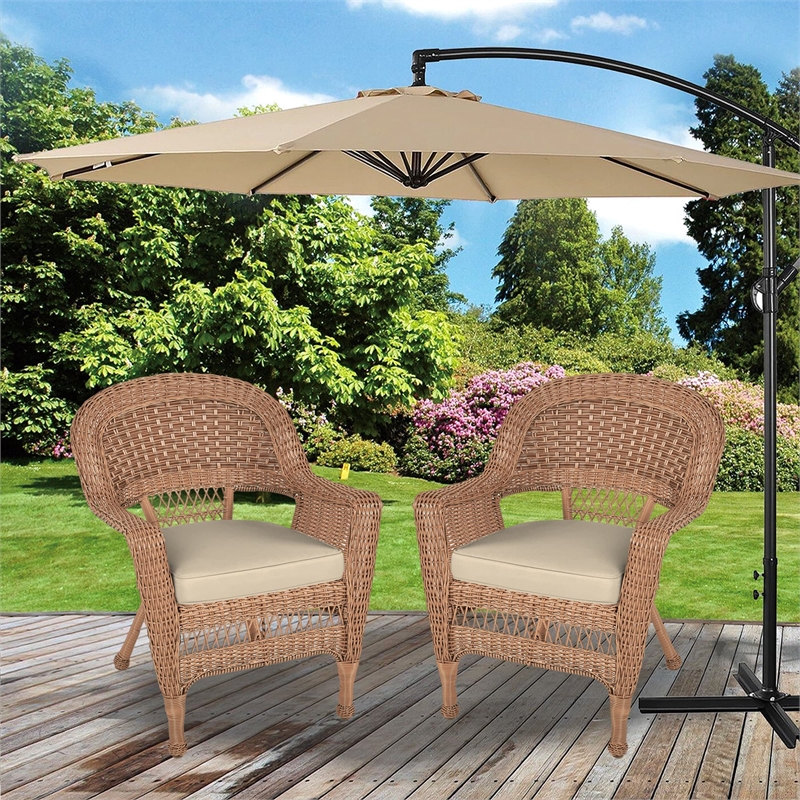 Jeco Wicker Chair in Honey with Tan Cushion - Set of  2