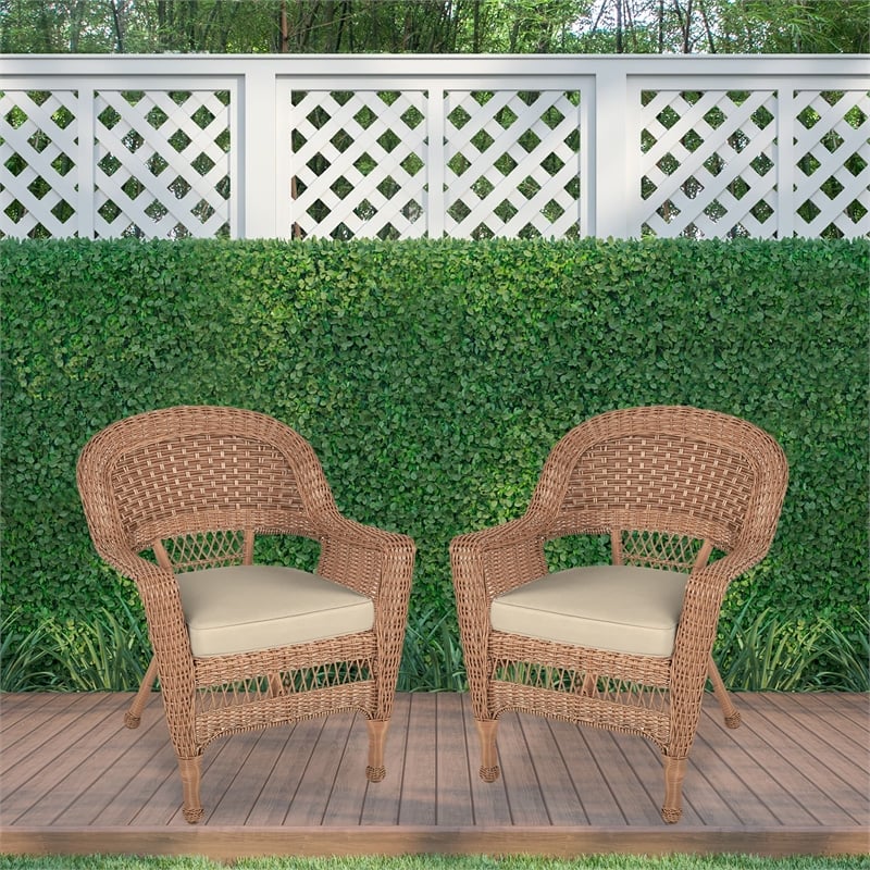 Jeco Wicker Chair in Honey with Tan Cushion - Set of  2