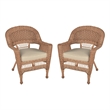 Jeco Wicker Chair in Honey with Tan Cushion - Set of  2
