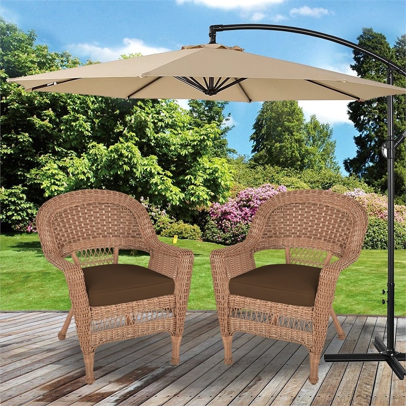Jeco Wicker Chair in Honey with Brown Cushion (Set of 2)