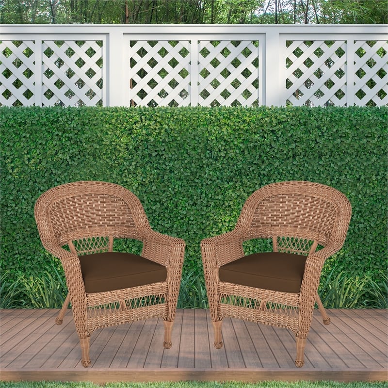 Jeco Wicker Chair in Honey with Brown Cushion (Set of 2)