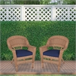 Jeco Wicker Chair in Honey with Blue Cushion (Set of 2)