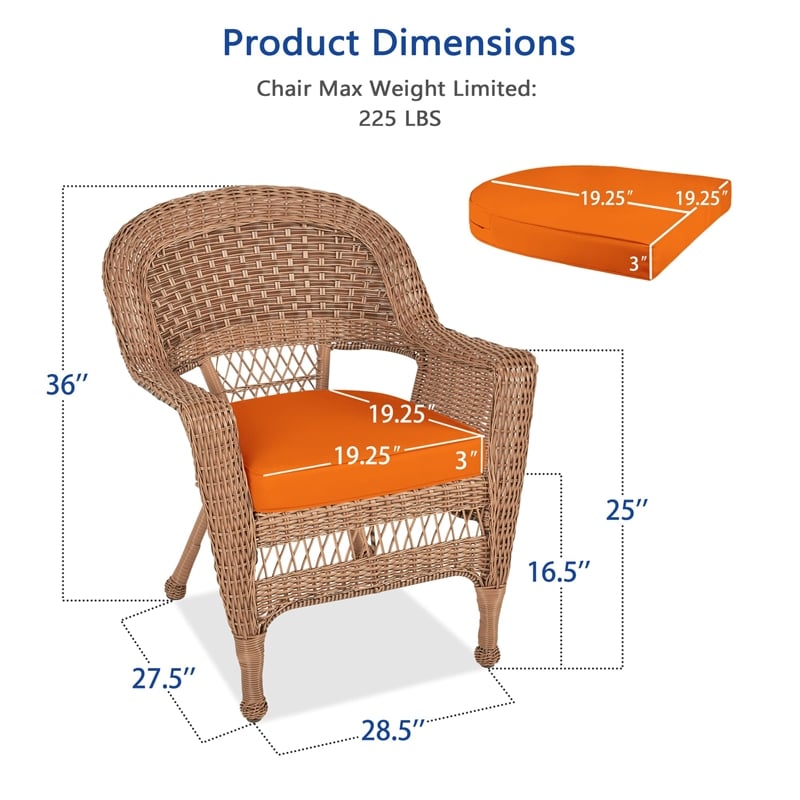 Jeco Wicker Chair in Honey with Orange Cushion (Set of 2)
