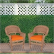 Jeco Wicker Chair in Honey with Orange Cushion (Set of 2)
