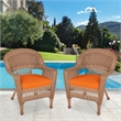 Jeco Wicker Chair in Honey with Orange Cushion (Set of 2)