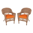 Jeco Wicker Chair in Honey with Orange Cushion (Set of 2)
