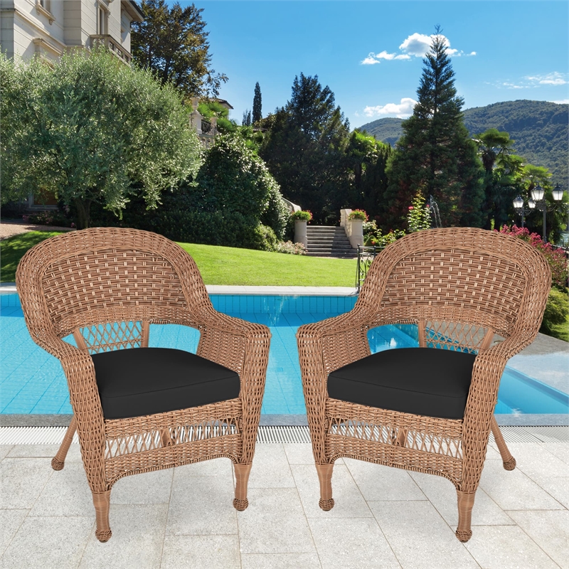 Jeco Wicker Chair in Honey with Black Cushion (Set of 2)