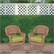 Jeco Wicker Chair in Honey with Green Cushion (Set of 2)