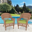 Jeco Wicker Chair in Honey with Green Cushion (Set of 2)
