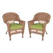Jeco Wicker Chair in Honey with Green Cushion (Set of 2)