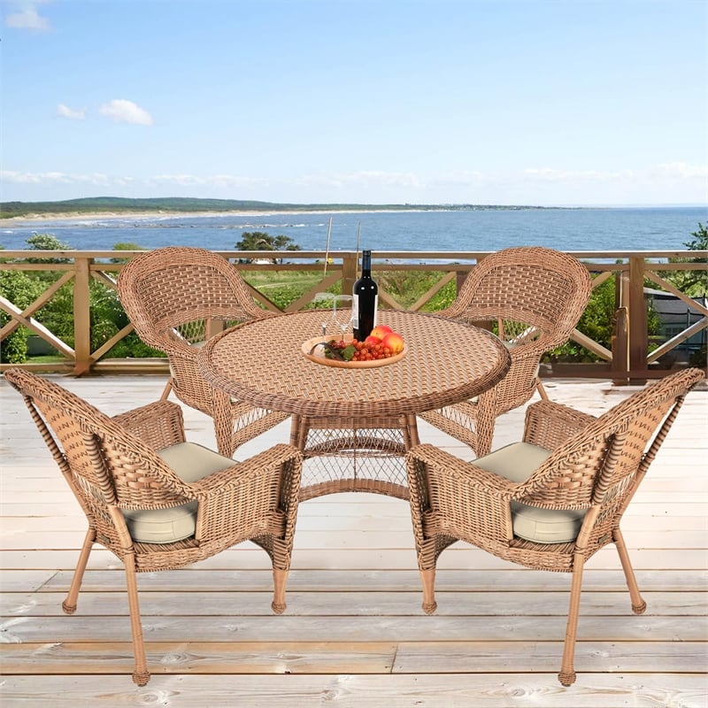 Jeco 5 Piece Wicker Patio Dining Set in Honey and Tan