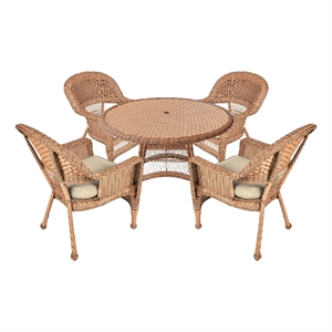 Jeco 5 Piece Wicker Patio Dining Set in Honey and Tan