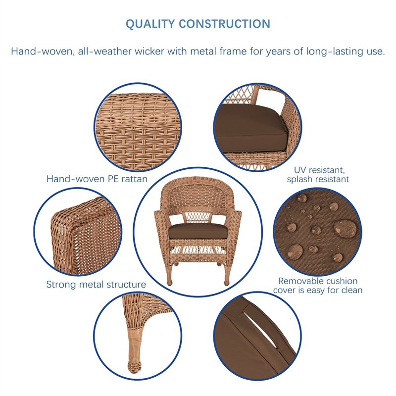 Jeco 5 Piece Wicker Patio Dining Set in Honey and Brown