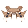 Jeco 5 Piece Wicker Patio Dining Set in Honey and Blue