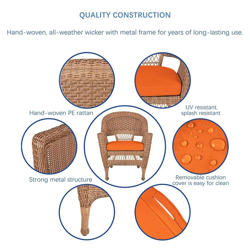 Jeco 5 Piece Wicker Patio Dining Set in Honey and Orange