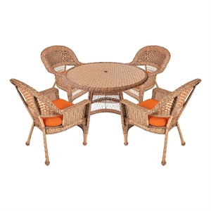 Jeco 5 Piece Wicker Patio Dining Set in Honey and Orange