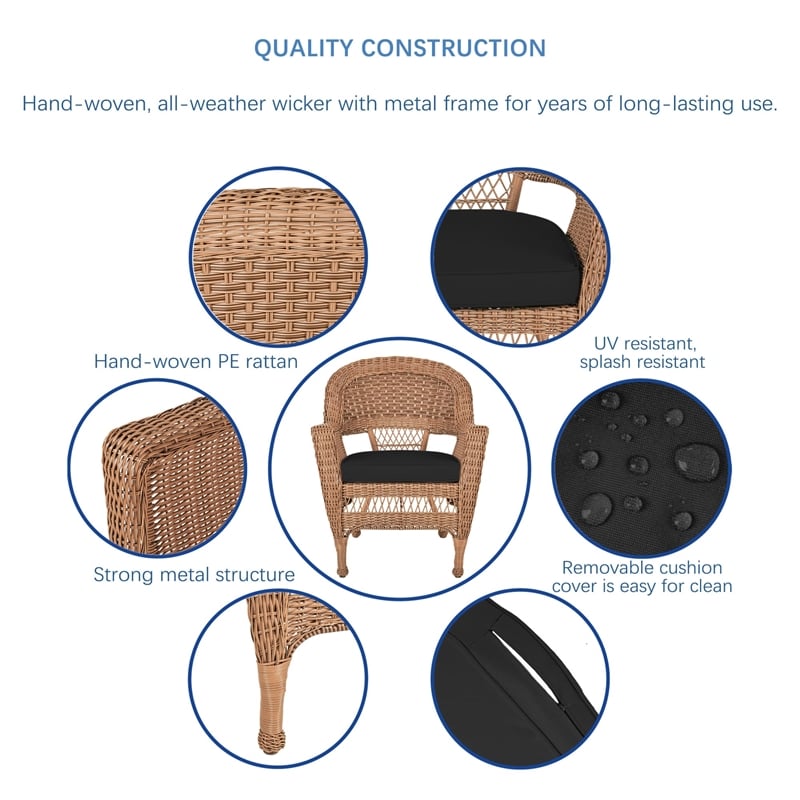 Jeco 5 Piece Resin Wicker Outdoor Patio Dining Set in Honey with Black Cushion