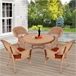 Jeco 5 Piece Wicker Patio Dining Set in Honey and Red