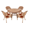 Jeco 5 Piece Wicker Patio Dining Set in Honey and Red