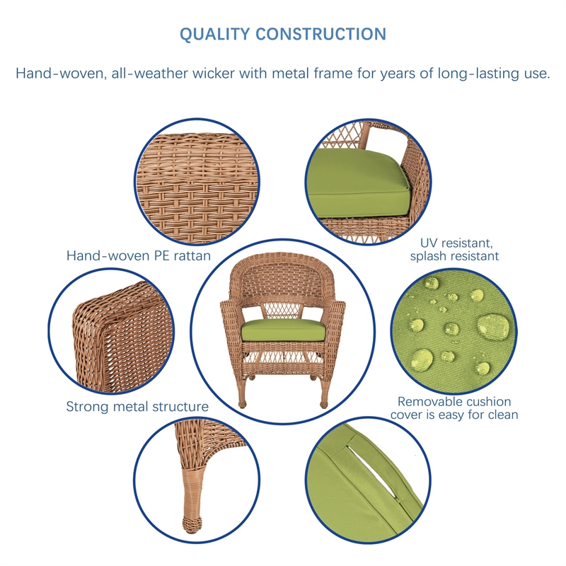 Jeco 5 Piece Resin Wicker Outdoor Patio Dining Set in Honey w/Sage Green Cushion