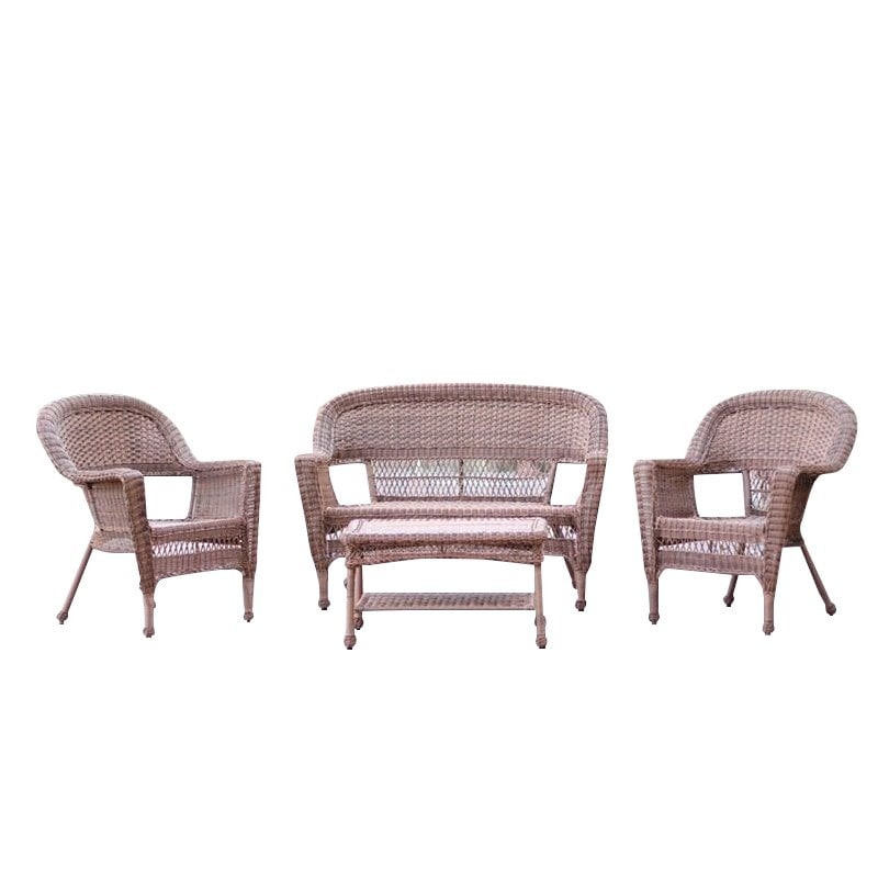 Jeco 4 Piece Resin Wicker Modern Patio Sofa Set in Honey