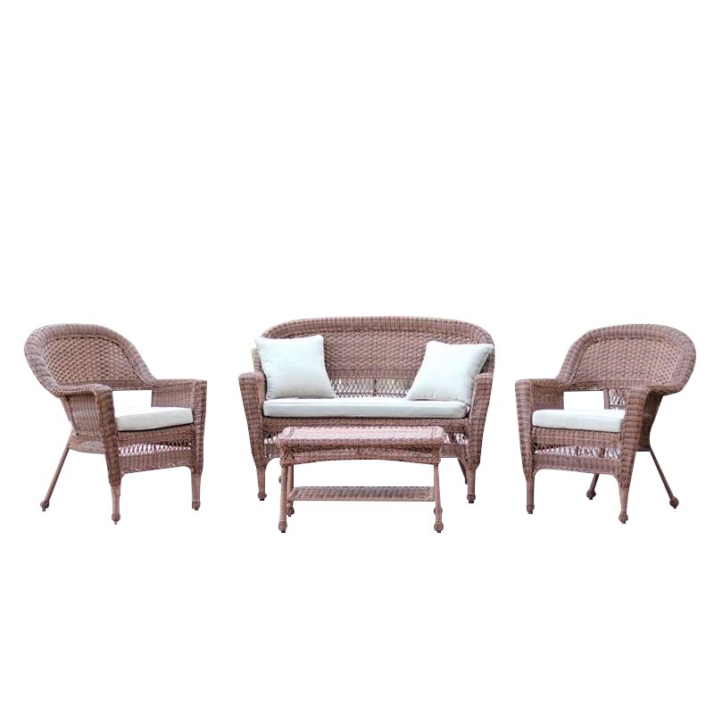 Jeco 4pc Wicker Conversation Set in Honey with Tan Cushions
