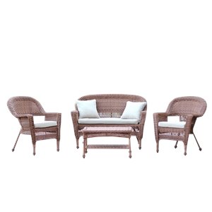 Jeco 4pc Wicker Conversation Set in Honey with Tan Cushions