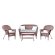 Jeco 4pc Wicker Conversation Set in Honey with Tan Cushions