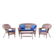 Jeco 4pc Wicker Conversation Set in Honey with Navy Blue Cushions