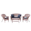 Jeco 4pc Wicker Conversation Set in Honey with Black Cushions