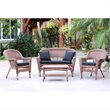 Jeco 4pc Wicker Conversation Set in Honey with Black Cushions