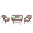 Jeco 4pc Wicker Conversation Set in Honey with Green Cushions