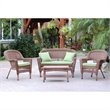 Jeco 4pc Wicker Conversation Set in Honey with Green Cushions