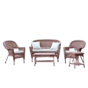 Jeco 5pc Wicker Conversation Set in Honey with Tan Cushions