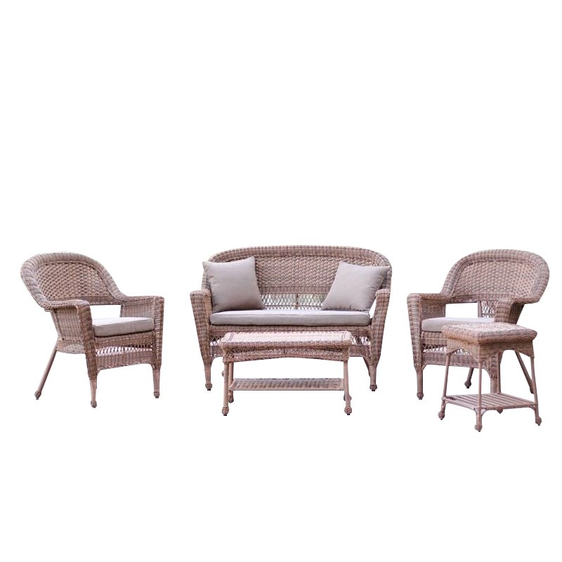 Jeco 5pc Wicker Conversation Set in Honey with Brown Cushions
