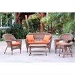 Jeco 5pc Wicker Conversation Set in Honey with Orange Cushions