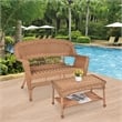 Jeco Wicker Patio Love Seat and Coffee Table Set in Honey without Cushion