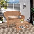 Jeco Wicker Patio Love Seat and Coffee Table Set in Honey without Cushion