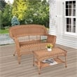 Jeco Wicker Patio Love Seat and Coffee Table Set in Honey without Cushion