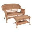 Jeco Wicker Patio Love Seat and Coffee Table Set in Honey without Cushion